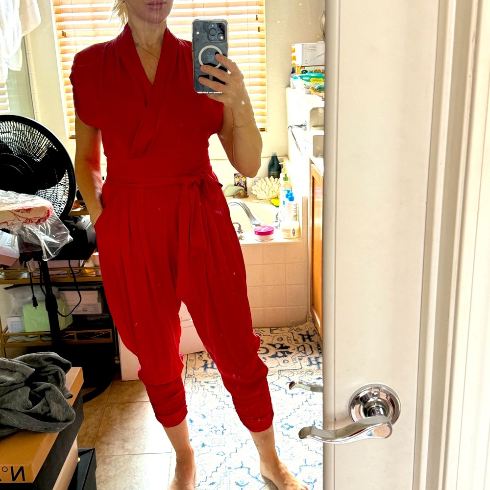 Catherine Malandrino Silk Red Jumpsuit 4
